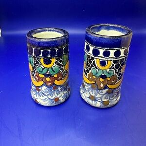Talavera Shot Glasses. Blue yellow and white.